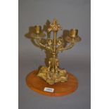 Good quality 19th Century ormolu twin light candelabra mounted on an oval walnut base