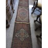 Pair of small Hamadan rugs with centre medallion and multiple borders, approximately 3ft x 2ft,