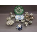 Quantity of various Chinese and Japanese tea ware (with damages) together with two English blue and