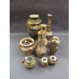 Pair of Kyoto pottery narrow neck vases,