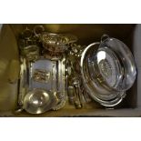 Quantity of various silver plated items to include: two entrée dishes,