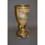 19th Century gilt brass and pottery oil lamp base (a/f)