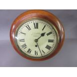 Small 19th Century circular mahogany dial clock, the painted dial signed J.