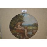 Edward William Stott, pastel drawing ' Two Mothers ', signed with initials, 9ins diameter,