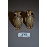 Pair of Continental 800 silver gilt condiments in the form of owls