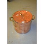 19th Century two handled circular copper cooking pot with copper cover having brass ring handle