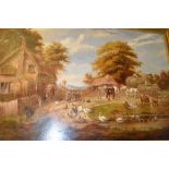 E.H. Norris, oil on canvas, a rural village scene, 34.5ins x 53.
