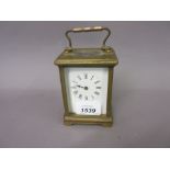 20th Century brass cased carriage clock with enamel dial having Roman numerals (lacking hand - a/f)