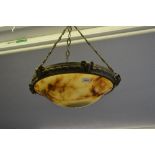 Circular alabaster metal mounted hanging light fitting