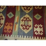 Kelim flat weave rug of geometric design with blue,