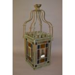 Edwardian brass and leaded glass hall lantern