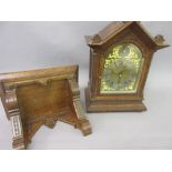 Edwardian carved oak bracket clock with matching bracket,