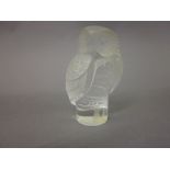 Lalique frosted and clear glass model of an owl on a perch, signed Lalique, France,