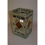 Edwardian brass and leaded glass square hanging lantern