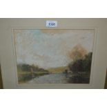 Two framed pastel drawings, river landscape with boats, signed T. W.