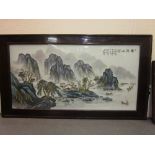 Large 20th Century Chinese porcelain plaque painted with a river landscape,