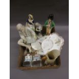 Staffordshire figure ' Gin and Water ', together with another of a girl with a basket of flowers,