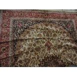 Kashan style machine woven beige ground carpet, 2.80 x 2.