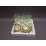 Quantity of green tinted drinking glasses together with a part teaset