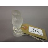 Small Lalique clear and frosted glass figure of a seated bird, signed Lalique,