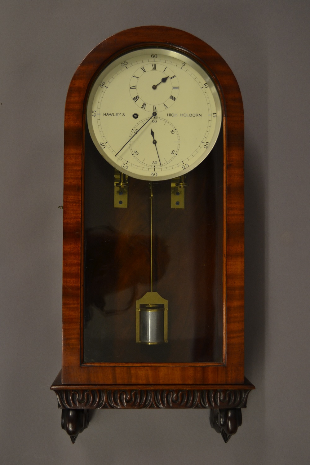 19th Century mahogany cased regulator wall clock, the white enamel dial with Arabic numerals,