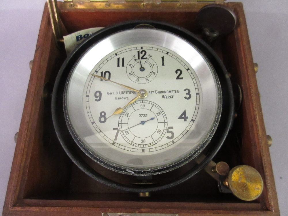 20th Century mahogany marine chronometer by Wempe of Hamburg,