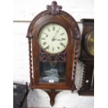 19th Century American walnut parquetry inlaid dome topped mantel clock,