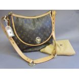 Ladies Louis Vuitton monogram Tulum saddle bag with tan leather trim