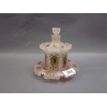 19th Century pink glass perfume decanter with stand,