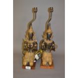 Pair of Thai patinated bronze figural table lamps