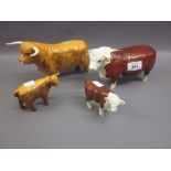 Beswick figure of a pied bull together with a similar figure of a calf (a/f),