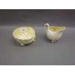 Belleek (green mark) shell form cream jug and sugar bowl