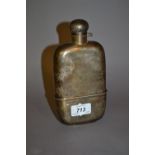 Large 20th Century Sheffield silver hip flask with integral beaker