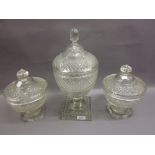 Waterford type large hobnail cut glass jar and cover,