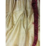 Pair of burgundy and gold shot silk curtains,