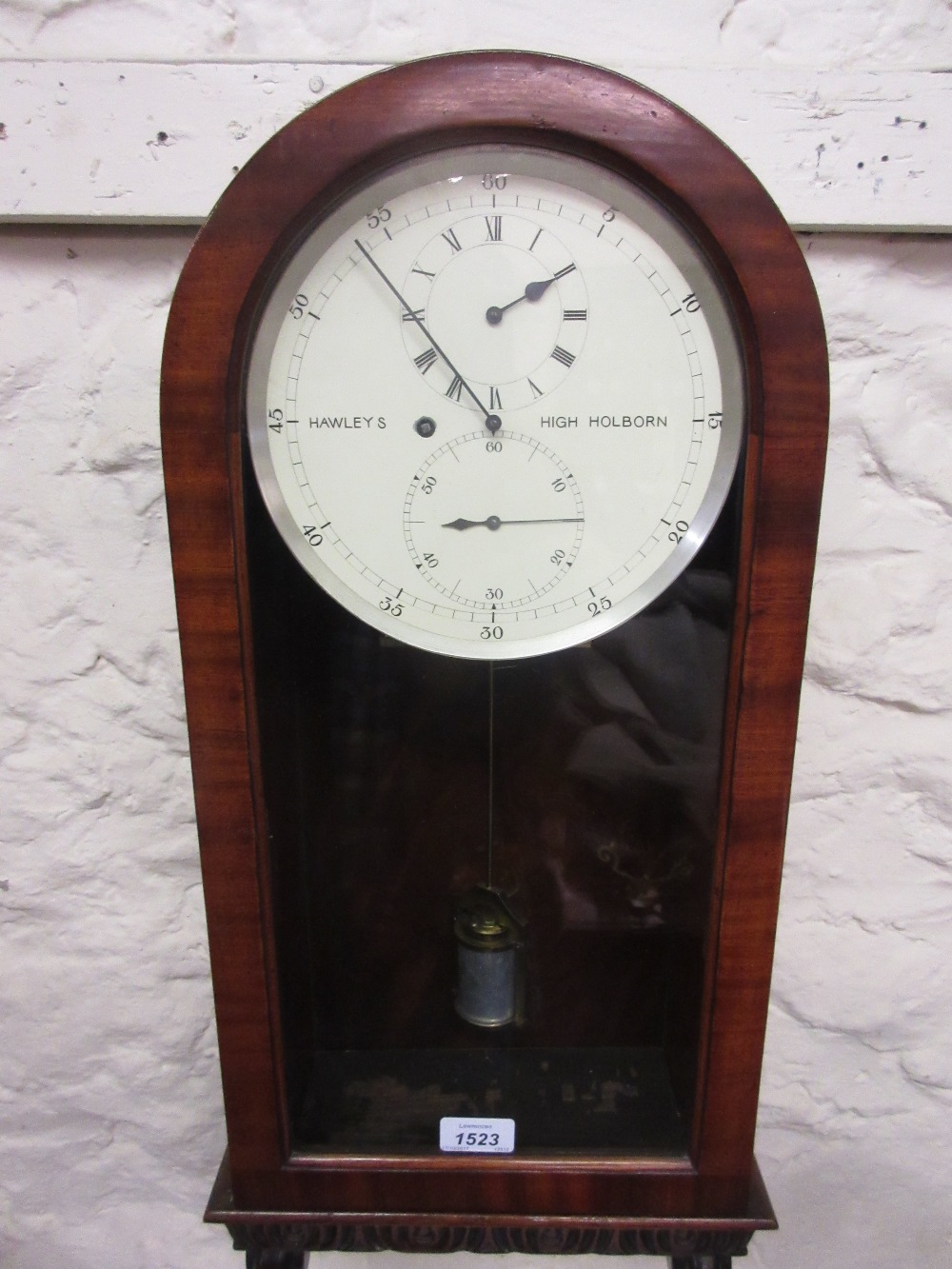 19th Century mahogany cased regulator wall clock, the white enamel dial with Arabic numerals, - Image 3 of 4
