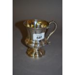 Victorian silver Christening mug of engraved baluster form with scroll handle, London,