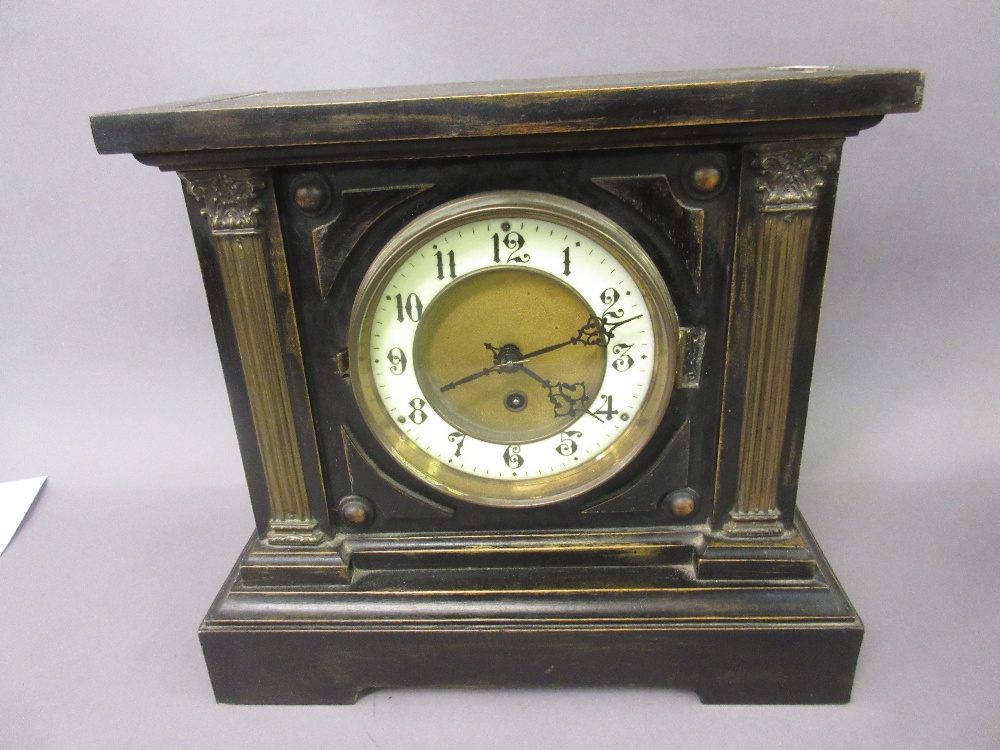 19th Century American ebonised mantel clock with enamel dial,