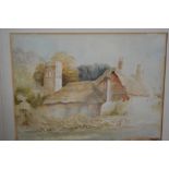 Two small gilt framed watercolours, rural cottage scene,