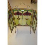 Late Victorian brass and leaded glass firescreen of Art Nouveau design