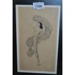 Early 20th Century etching of a dancing nude female, indistinctly signed and dated in pencil, 1915,