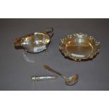 London silver trinket dish, silver sauce boat,