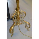 Good quality Edwardian brass oil lamp standard with pierced tripod base adapted for use with