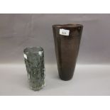 Whitefriars smoked glass cylindrical vase, 7ins high,