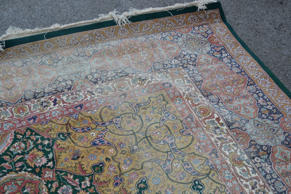 Tabriz carpet with lobed medallion and all-over floral design on a green ground with corner designs - Image 3 of 5