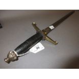 Eastern steel bladed short sword with a leather grip and brass hilt