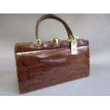 20th Century snakeskin gilt metal mounted handbag