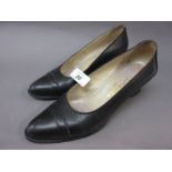 Pair of ladies Chanel black leather court shoes