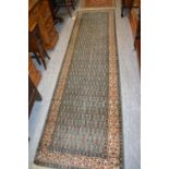 Indian Kashmir runner having blue ground with multiple borders, 9ft x 2.