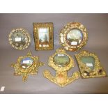 Collection of six late 19th / early 20th Century circular shell work picture frames with domed